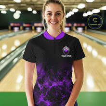 Load image into Gallery viewer, Personalized Women&#39;s bowling shirts Purple lightning Bowling Ball Pins bowling jerseys for Bowler NQS10634