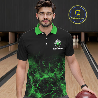 Personalized Men's bowling shirts Green lightning Bowling Ball Pins bowling jerseys for Bowler NQS10635