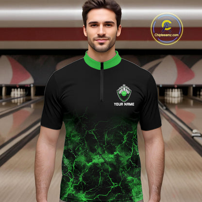 Personalized Men's bowling shirts Green lightning Bowling Ball Pins bowling jerseys for Bowler NQS10635