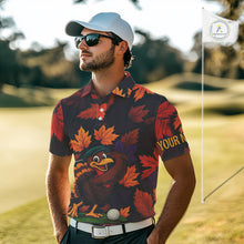 Load image into Gallery viewer, Golf Turkey Thanksgiving Mens Golf Polo Shirt Orange Autumn Leaf Custom Golf top For Men Golf Gifts NQS10637
