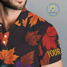 Load image into Gallery viewer, Golf Turkey Thanksgiving Mens Golf Polo Shirt Orange Autumn Leaf Custom Golf top For Men Golf Gifts NQS10637
