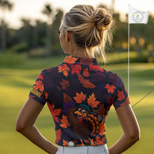 Load image into Gallery viewer, Golf Turkey Thanksgiving Women Golf Polo Shirt Orange Autumn Leaf Custom Golf top For Ladies NQS10637