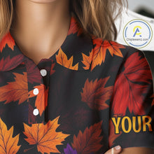 Load image into Gallery viewer, Golf Turkey Thanksgiving Women Golf Polo Shirt Orange Autumn Leaf Custom Golf top For Ladies NQS10637