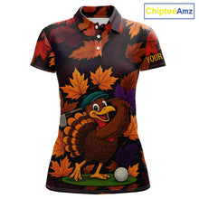 Load image into Gallery viewer, Golf Turkey Thanksgiving Women Golf Polo Shirt Orange Autumn Leaf Custom Golf top For Ladies NQS10637