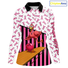 Load image into Gallery viewer, Pink ribbon pattern funny flamingo Bowling shirts for Women Custom breast cancer Team bowling outfit NQS11245