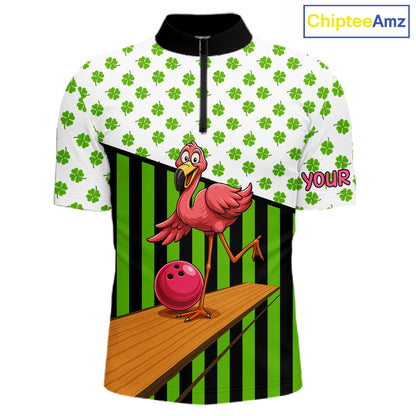 Green shamrock pattern flamingo Bowling shirts for Men Custom St Patrick's Day Team bowling outfit NQS11247