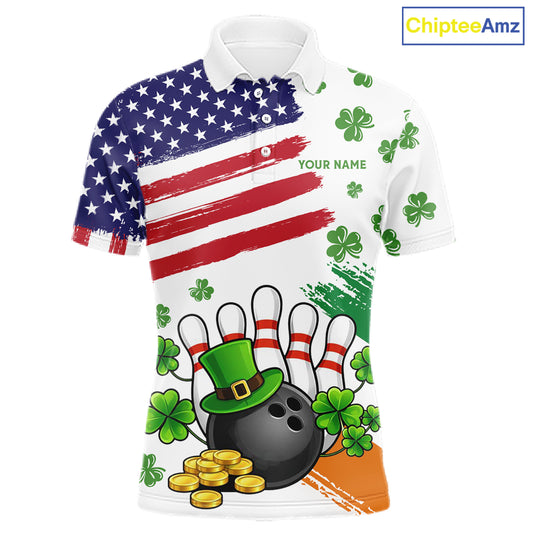 American Flag St Patrick's Day Clover Bowling polo, 1/4 zip shirt for men Custom team bowling jersey NQS11452