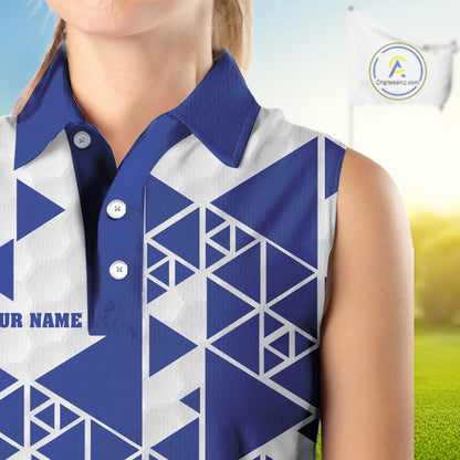 Women sleeveless polo shirt Blue and white custom I was one under today, under a tree, bush, water NQS11636