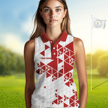 Load image into Gallery viewer, Women sleeveless polo shirt Red and white custom I was one under today, under a tree, bush, water NQS11637