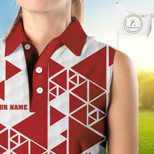Load image into Gallery viewer, Women sleeveless polo shirt Red and white custom I was one under today, under a tree, bush, water NQS11637