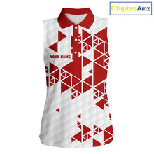 Load image into Gallery viewer, Women sleeveless polo shirt Red and white custom I was one under today, under a tree, bush, water NQS11637