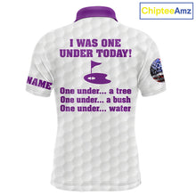 Load image into Gallery viewer, Funny Mens golf polo shirts Purple and white custom I was one under today, under a tree, bush, water NQS11638