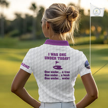Load image into Gallery viewer, Funny Women golf polo shirts Purple and white custom I was one under today, under a tree, bush, water NQS11638