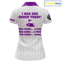 Load image into Gallery viewer, Funny Women golf polo shirts Purple and white custom I was one under today, under a tree, bush, water NQS11638