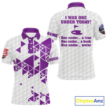 Load image into Gallery viewer, Funny Mens golf polo shirts Purple and white custom I was one under today, under a tree, bush, water NQS11638
