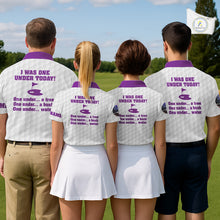 Load image into Gallery viewer, Funny Mens golf polo shirts Purple and white custom I was one under today, under a tree, bush, water NQS11638