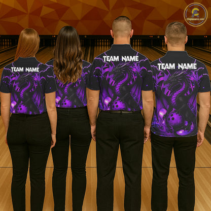 Custom Black and Purple Lightning Thunder Skull Dragon Bowling Shirts For Women, Team Bowling Jerseys NQS11641
