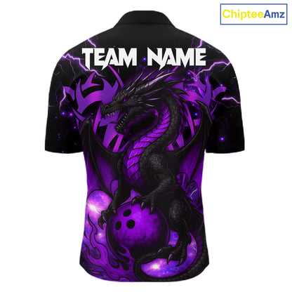 Custom Black and Purple Lightning Thunder Skull Dragon Bowling Shirts For Men, Team Bowling Jerseys NQS11641