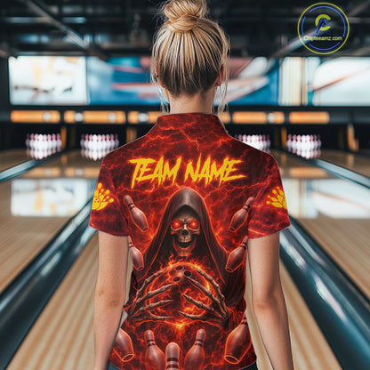 Red Lightning Thunder Skull Reaper Bowling Shirts For Women Custom Team Bowling League Jerseys NQS11642