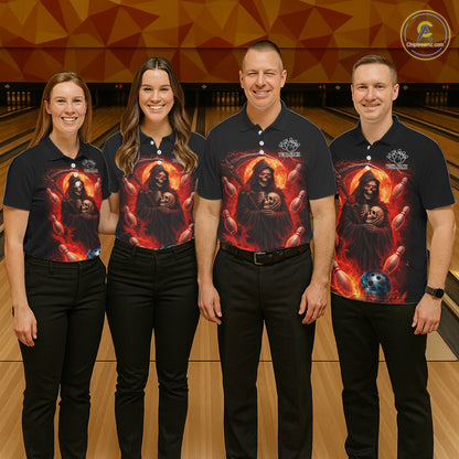 Black & Orange Lightning Thunder Moon Reaper Bowling Shirts For Men Custom Skull Team Bowling Jerseys NQS11643