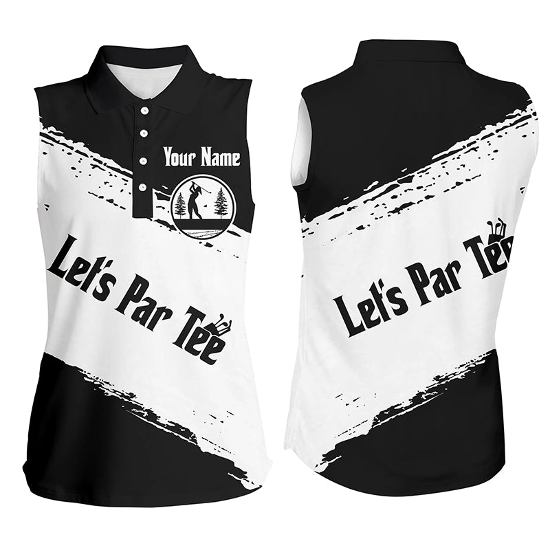Black and white Womens sleeveless polo shirt custom name let's par tee golf tops for women NQS5454