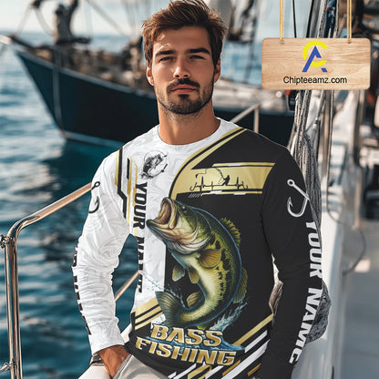 Personaized name Largemouth Bass fishing Custom sun protection Bass fishing team jerseys | Gold NQS9966