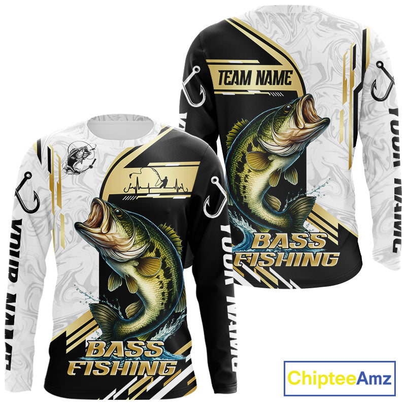 Personaized name Largemouth Bass fishing Custom sun protection Bass fishing team jerseys | Gold NQS9966