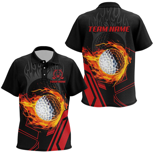 Black and red Flame golf ball fire Kid golf polo shirts custom cool golf attire for Kid NQS8048