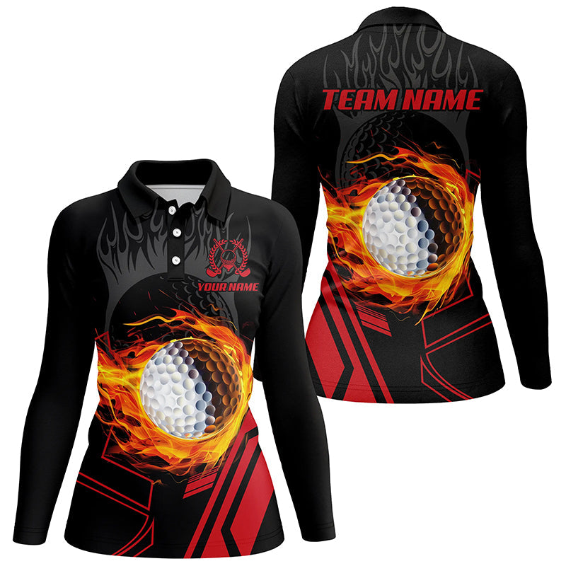 Black and red Flame golf ball fire Womens golf polo shirt custom cool golf attire for women NQS8048