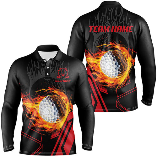 Black and red Flame golf ball fire Mens golf polo shirts custom cool golf attire for men NQS8048
