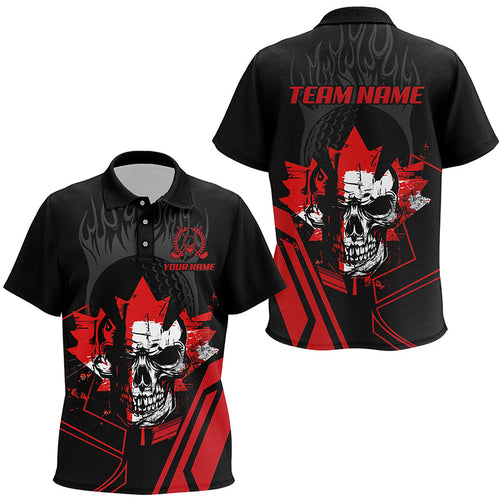 Black and red Skull Canadian Flag Kid golf polo shirts custom patriotic golf attire for Kid NQS8049