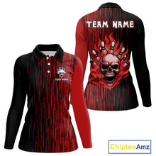 Load image into Gallery viewer, Black &amp; Red pattern Flame Skull Bowling shirt for Women custom bowling jersey for team ladies bowler NQS10254