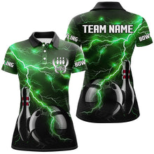 Load image into Gallery viewer, Green Lightning Thunder Black Women Bowling Polo, Quarter zip Shirt custom storm bowling team jerseys NQS8457