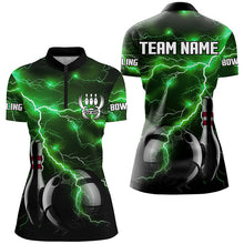 Load image into Gallery viewer, Green Lightning Thunder Black Women Bowling Polo, Quarter zip Shirt custom storm bowling team jerseys NQS8457