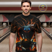 Load image into Gallery viewer, Personalized Orange Flame Thunder Lightning Cobra Snake Bowling Shirt For Men, Bowling Team Jerseys NQS10641