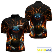 Load image into Gallery viewer, Personalized Orange Flame Thunder Lightning Cobra Snake Bowling Shirt For Men, Bowling Team Jerseys NQS10641