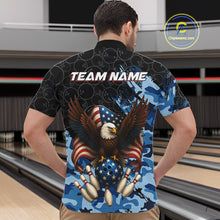 Load image into Gallery viewer, Black and Blue Camo American Flag Eagle Bowling Shirts For Men Custom Patriotic Team Bowling Jersey NQS10644