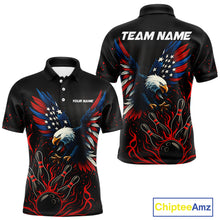Load image into Gallery viewer, Black and Red Flame American Flag Eagle Bowling Shirts For Men Custom Patriotic Bowling Team Jersey NQS10878