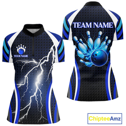 Blue Lightning Thunder Bowling Shirts For Women Custom Bowling Jerseys Ladies, Best Bowling Shirts NQS10879