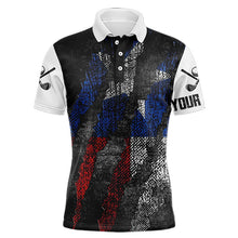 Load image into Gallery viewer, Black and White Grunge Texas Flag Men golf polo shirts custom Patriotic golf apparel for men NQS9377