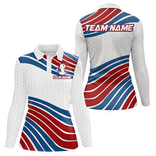 Load image into Gallery viewer, Red, White and Blue Pattern Women golf polo shirts custom Patriotic golf wear for ladies NQS9381