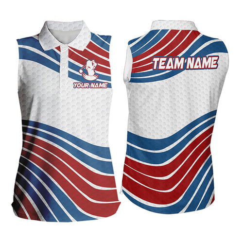 Red, White and Blue Pattern Women sleeveless polo shirts custom Patriotic golf wear for ladies NQS9381