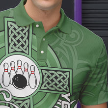 Load image into Gallery viewer, Green Irish Tribal Cross St Patrick&#39;s Day Mens bowling shirts Custom Lucky Bowling Team Jerseys NQS9382