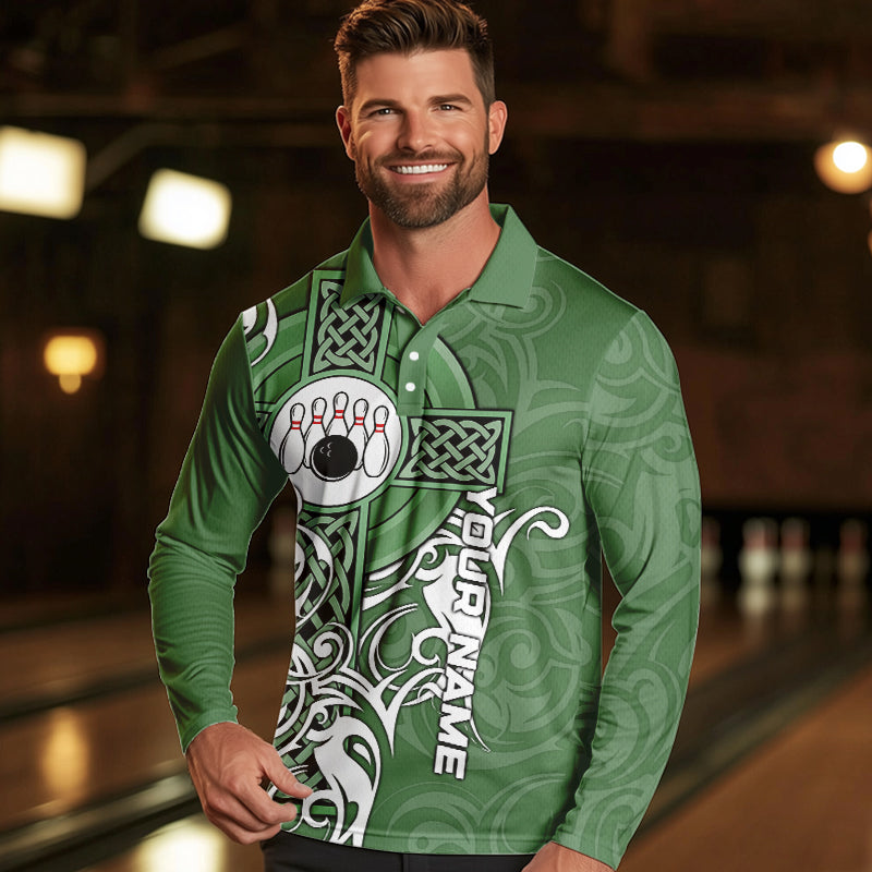 Green Irish Tribal Cross St Patrick's Day Mens bowling shirts Custom Lucky Bowling Team Jerseys NQS9382