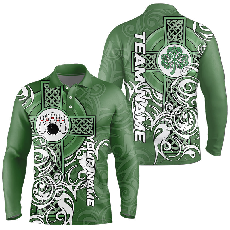 Green Irish Tribal Cross St Patrick's Day Mens bowling shirts Custom Lucky Bowling Team Jerseys NQS9382