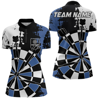 Blue Grunge Darts Shirts For Women Custom Retro Team Darts Jersey NQS9525