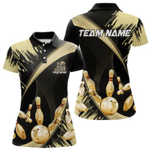 Load image into Gallery viewer, Personalized Black and Gold Bowling Polo, Quarter Zip Shirts For Women Custom Bowling Team Jersey NQS9531