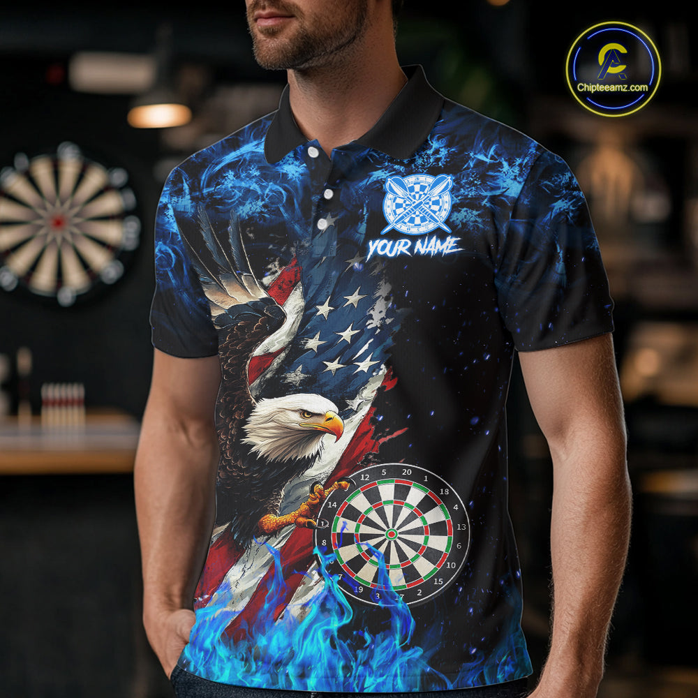 Blue Flame American Flag Eagle Men Dart Shirts Custom patriotic Dart Jersey NQS11645