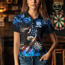 Load image into Gallery viewer, Blue Flame American Flag Eagle Women Dart Shirts Custom patriotic Dart Jersey NQS11645
