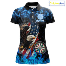 Load image into Gallery viewer, Blue Flame American Flag Eagle Women Dart Shirts Custom patriotic Dart Jersey NQS11645